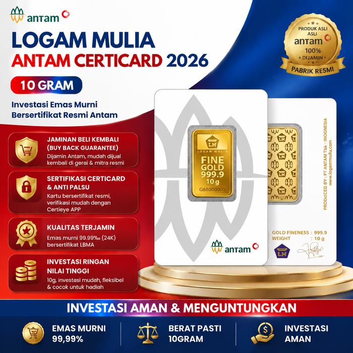 10 Gram ANTAM LM Logam Mulia Emas Batangan Investasi Press Redmark Certieye Original Asli Barcode - 