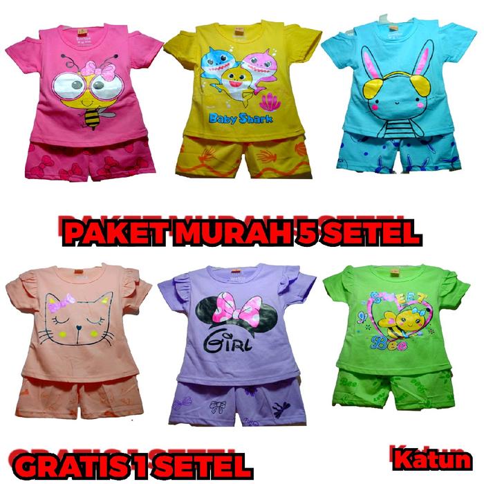 PAKET MURAH 5 SETEL ( GRATIS 1 SETEL) SETELAN ANAK PEREMPUAN USIA 1-10 TAHUN/ KATUN (SMS)