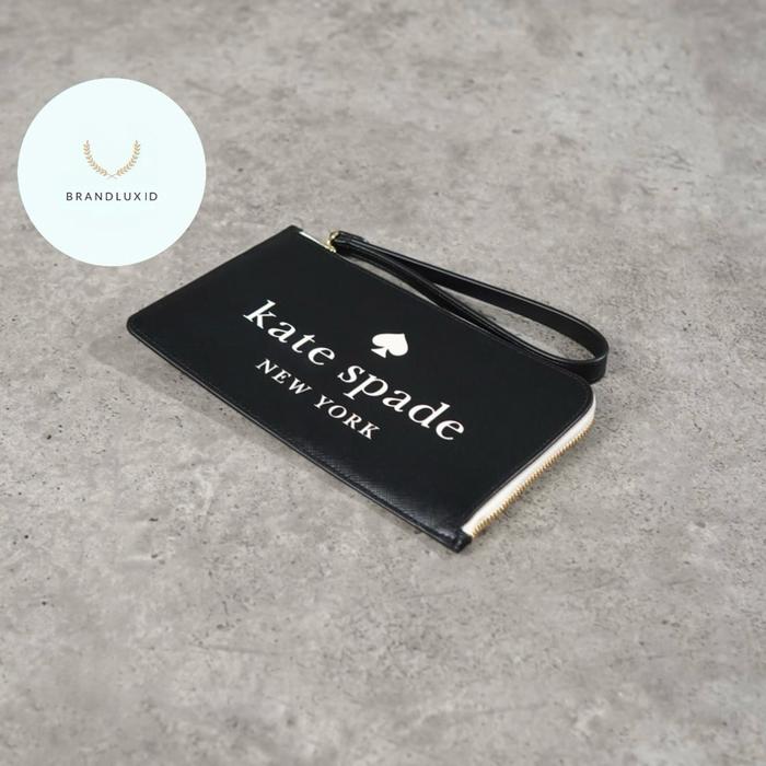 Brandluxid White L-Zip Card Wallet with Handle in Black