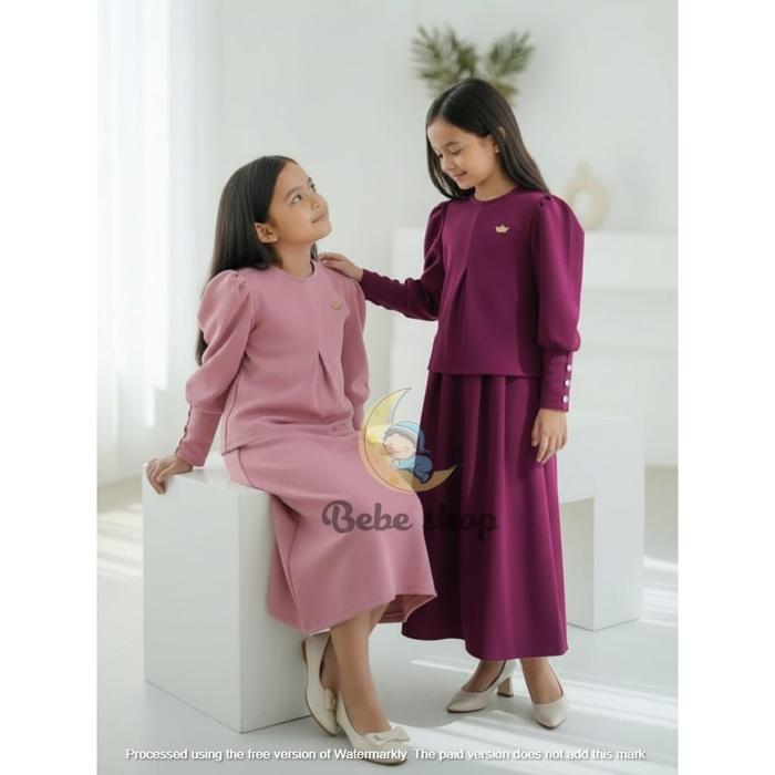 Set Rok Remaja  bahan knit japan linen premium model lengan inara untuk lebaran  usia 1 sampai usia 