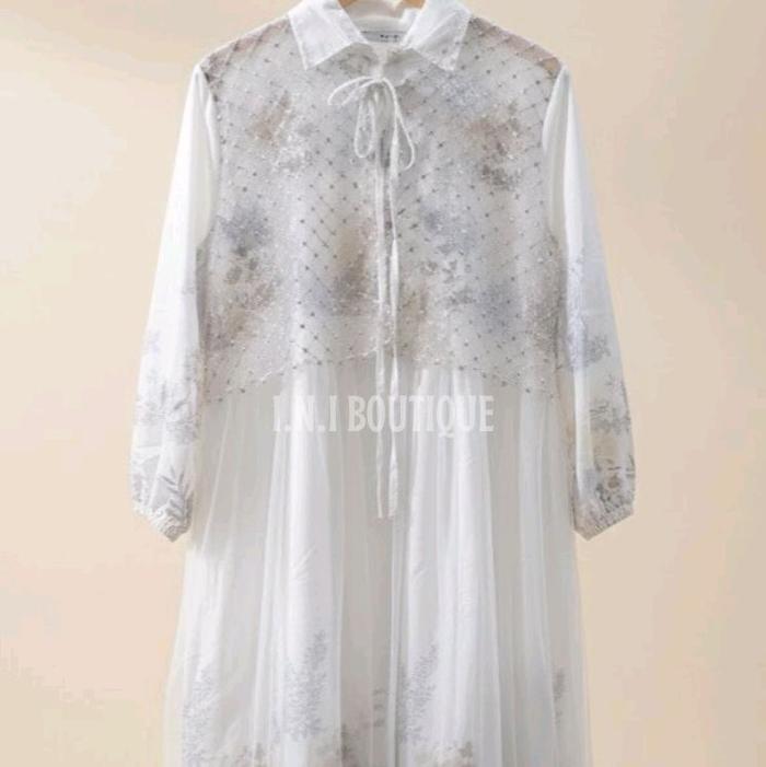 Tunik Muslimah Tulle Layer Bunga Floral Korean Style Premium Baju Atasan Wanita Modern (DISKON 25% F