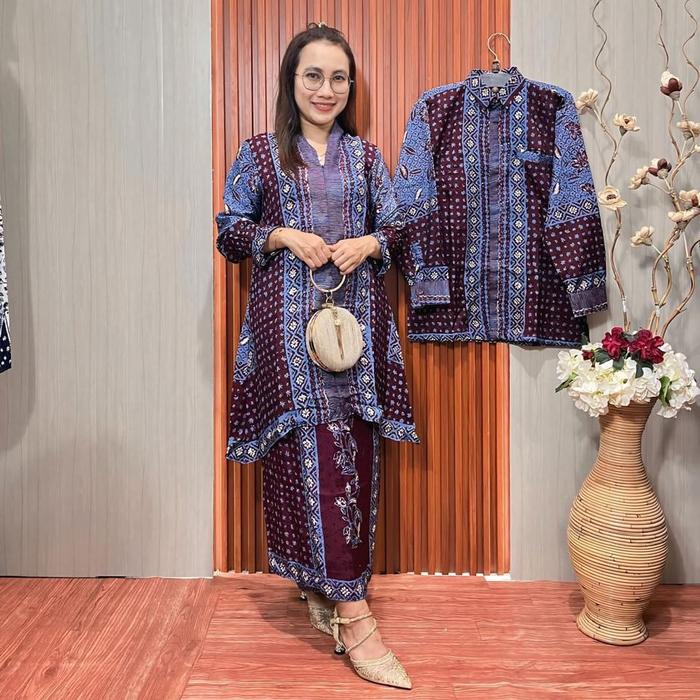 Set Pasangan Baju Kondangan Batik dan Rok Lilit Viscose Cewek Kain Lembut Couple  Tebal Wisuda Outer
