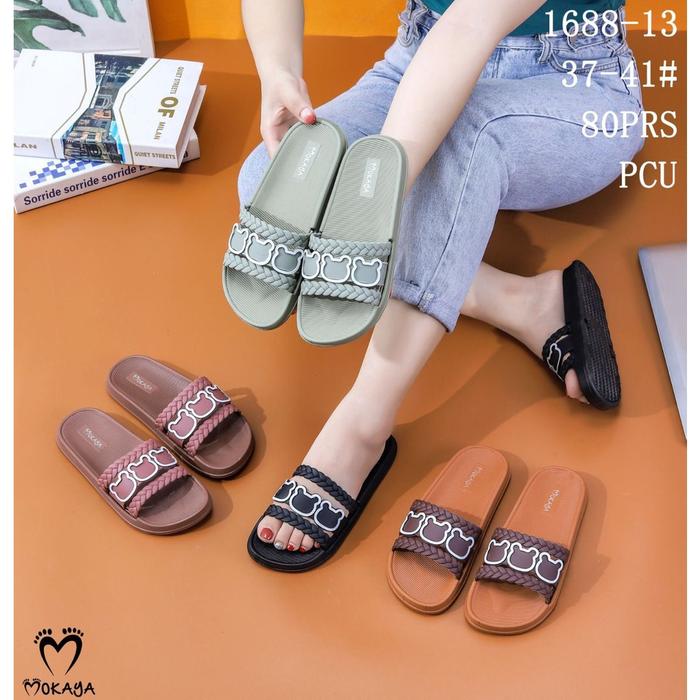 Sandal Slop Jelly Wanita Ban Strip Kepang 3 Bear Keren Lucu Cantik Elegant Import Mokaya / Size 37-4