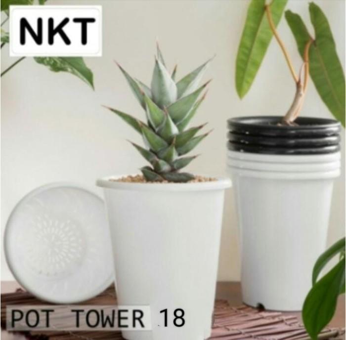 Pot bunga | pot tower 18 cm | warna putih | pot tinggi | pot nkt