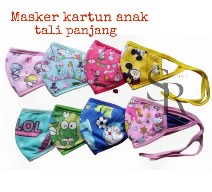 (6 Pcs) Masker Kain Anak Perempuan usia 3 -7 thn / Masker Hijab Anak Karakter 3Lapis Masker Tali Pan