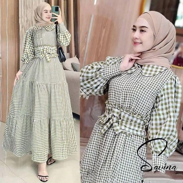 KhildaStore09 - Savina Maxy Bahan Katun Kotak Model Rapih Elegant Lengan Panjang Trendy Kekinian