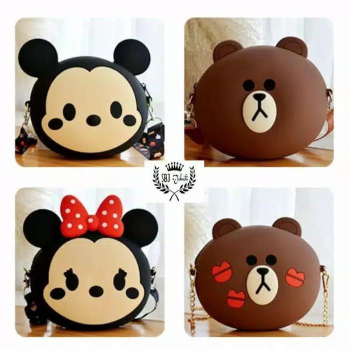 DISKON VK Tas selempang anak dewasa jelly silicone karakter carton disney imp