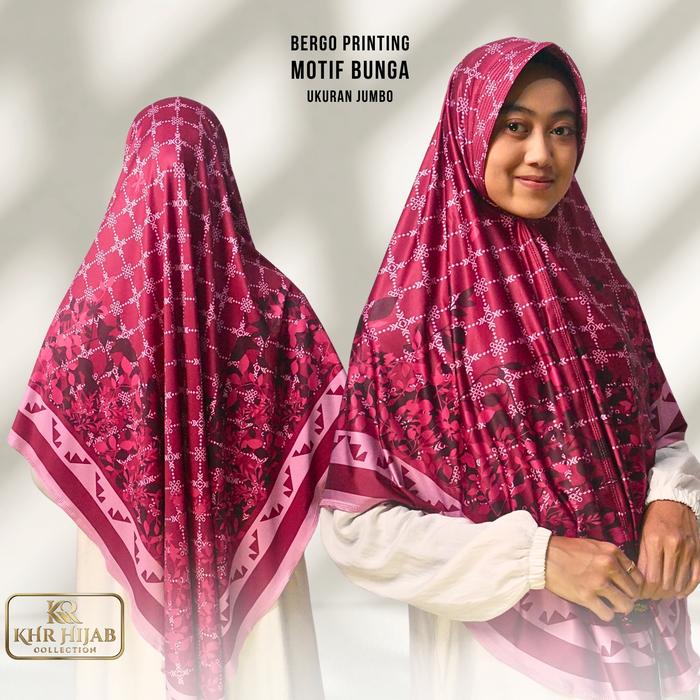 KHR - Bergo Motif Bunga Printing Jersey Premium Size XXL Jumbo