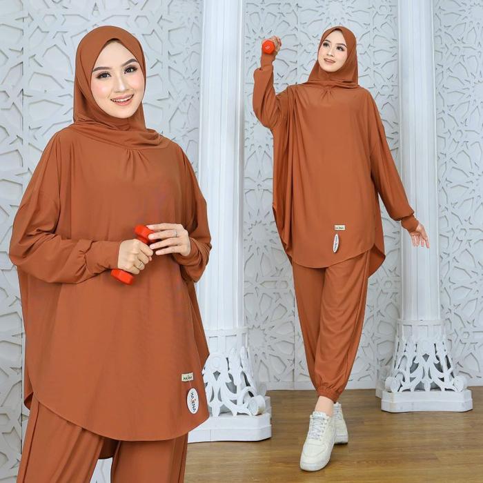 HAJENA ~ HIJAB BILQIS SETELAN OLAHRAGA SYAR'I JILBAB  CELANA ONE SET SPORT RENANG SPORTY WANITA MUSL