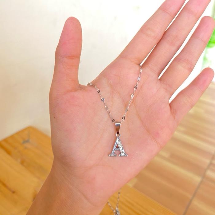 Kalung anti karat titanium asli ori liontin huruf A R02