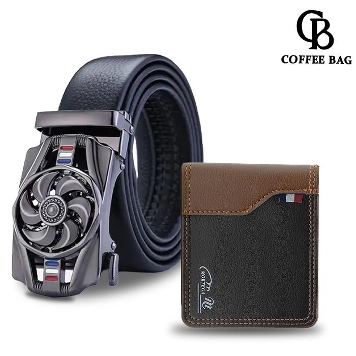 [CB] Paket Hemat Ikat Pinggang & Dompet Pria Kulit Sintetis-M-112&M-5201 Gesper Sabuk