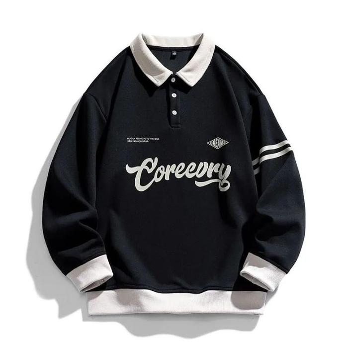 COREEORY Sweater Jaket Halfzip Dewasa Unisex Pria Wanita Tebal Sablon Kain Fleece Distro Bomber Kere
