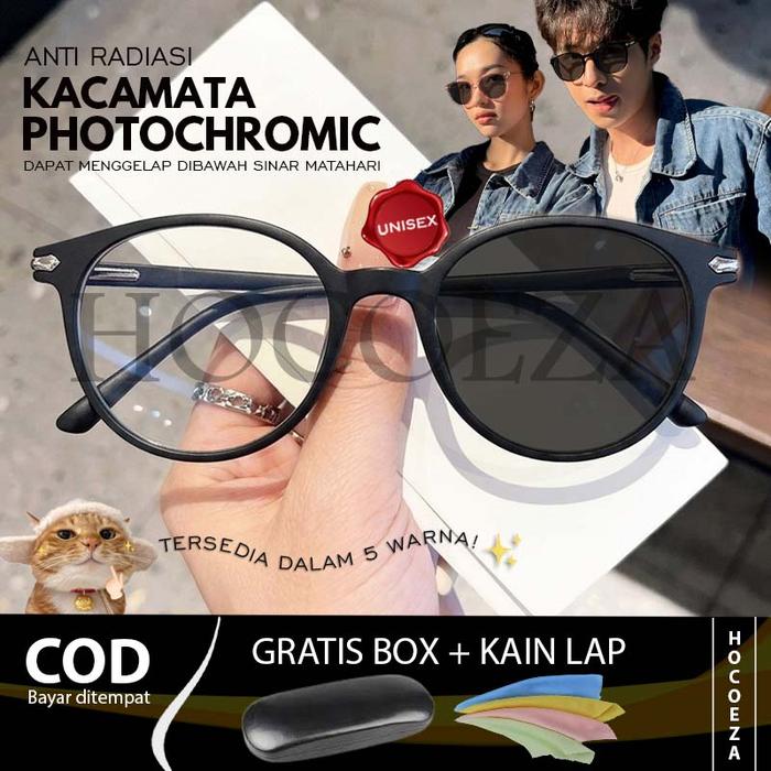 [ Gratis box & kain lap ] Kacamata Photochromic Lensa Normal Anti Radiasi Design Frame Korean Style 