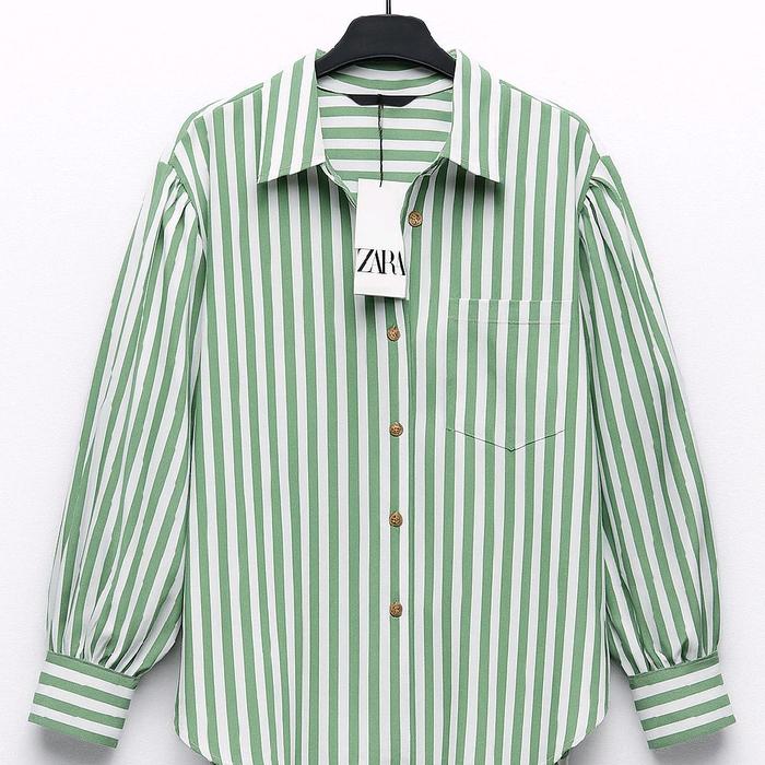 ZARA Stripe Oversized Shirt - Kemeja Garis Wanita Lengan Panjang