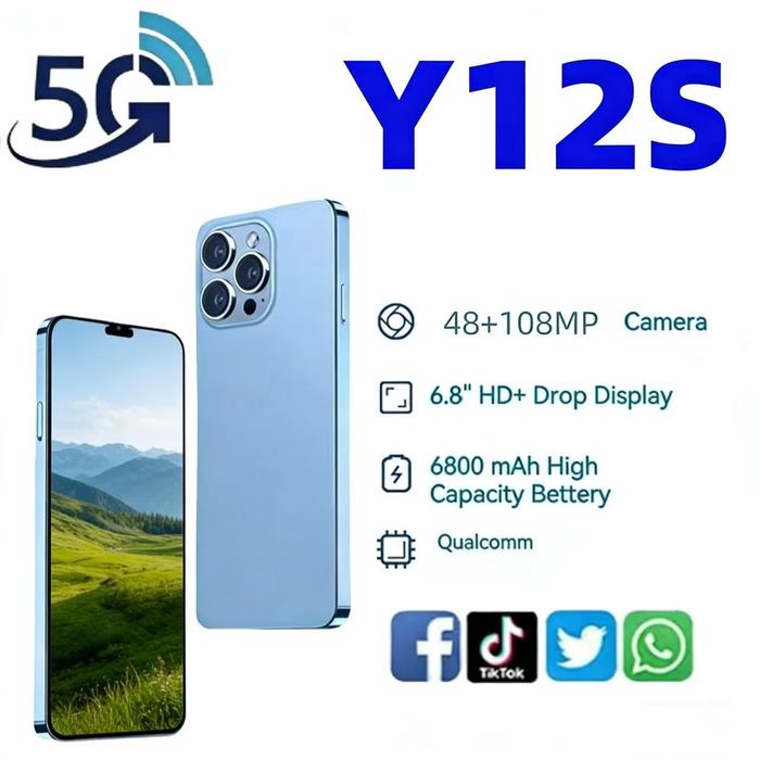 Original Y12S phone 16G RAM+512GB ROM Cellphone on sale with Fingerprint Recognition Mobile phone