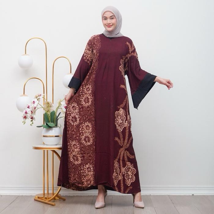 Shella Dress Rayon Premium Busui Lengan Panjang Homedress Motif Batik Cap Pekalongan Tebal Jumbo Ade
