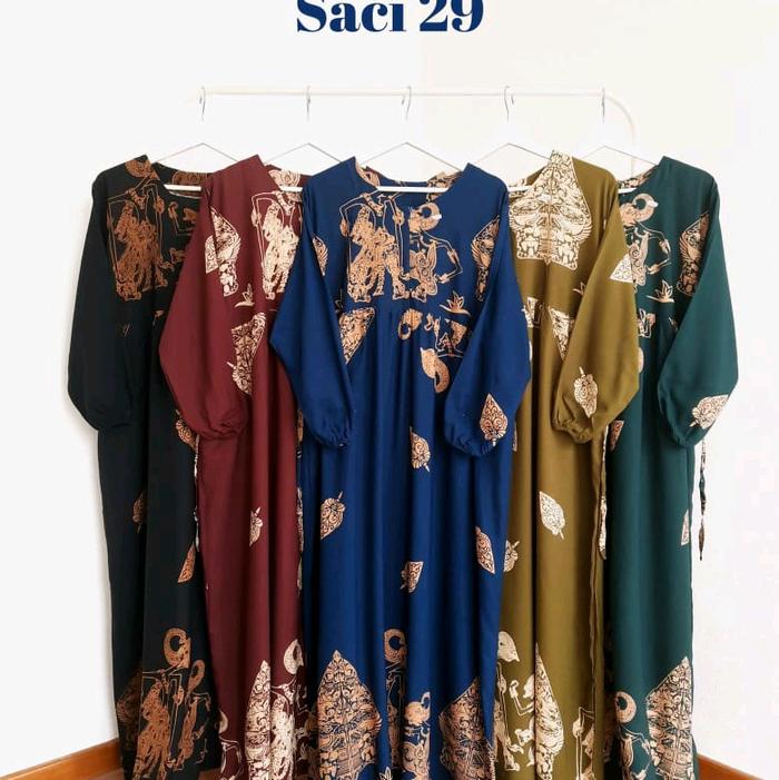 Gamis Jumbo Saci Mode HM 28 Dress Tebal Wanita Muslim Motif Wayang Busui Friendly