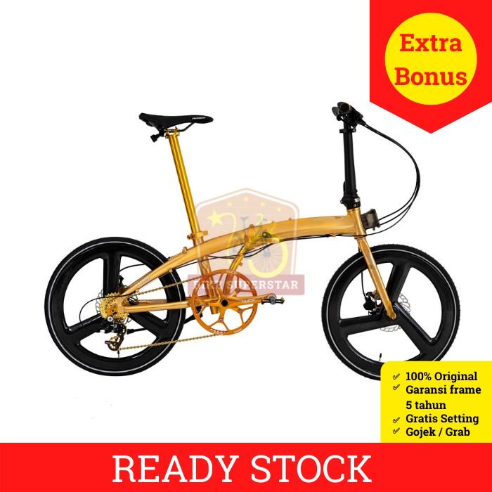 (COD) SEPEDA LIPAT 20 INCH ELEMENT ECOSMO 11 GOLD CARBON ALLOY 11 SPEED CAKRAM HIDROLIK KASKADA Outd