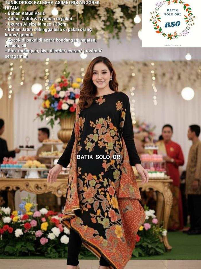 BATIK SOLO ORI Tunik Dress Batik Paris Kalesha Anggrek Bunga BISA COD Desain Kalesha Anggrek Bunga J