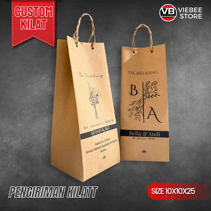 ( Isi 50 Biji ) Paperbag Desain Wedding Gratis Custom Nama / Desain Tas Kertas Muat Mug Cantik Aesth