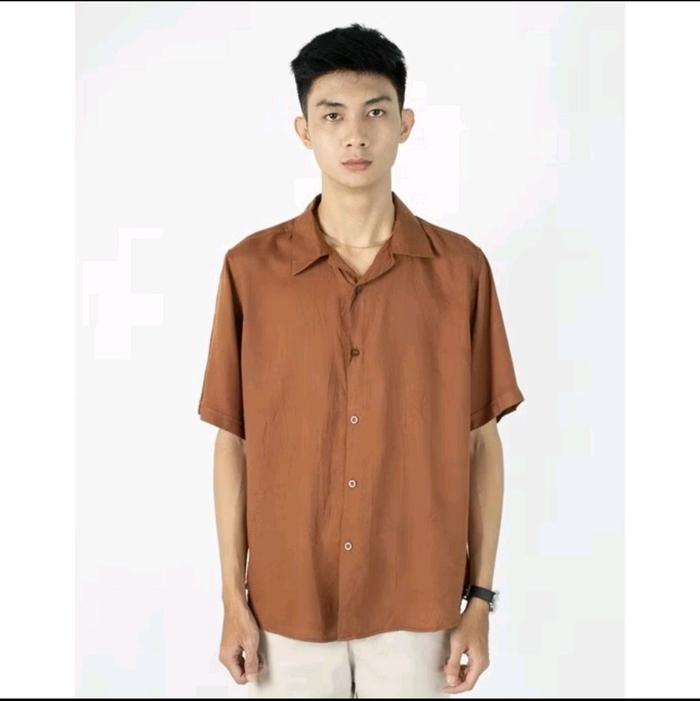 Kemeja rayon 3second Size Slimfit L XL Kemeja Vintage Katun Rayon Pria Lengan Pendek Casual - Kemeja