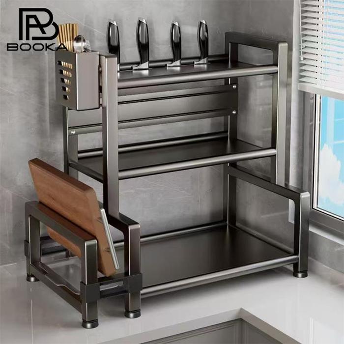 Rak Bumbu Dapur Stainless Steel Rak Penyimpanan Bumbu Dapur Rak Dapur Serbaguna
