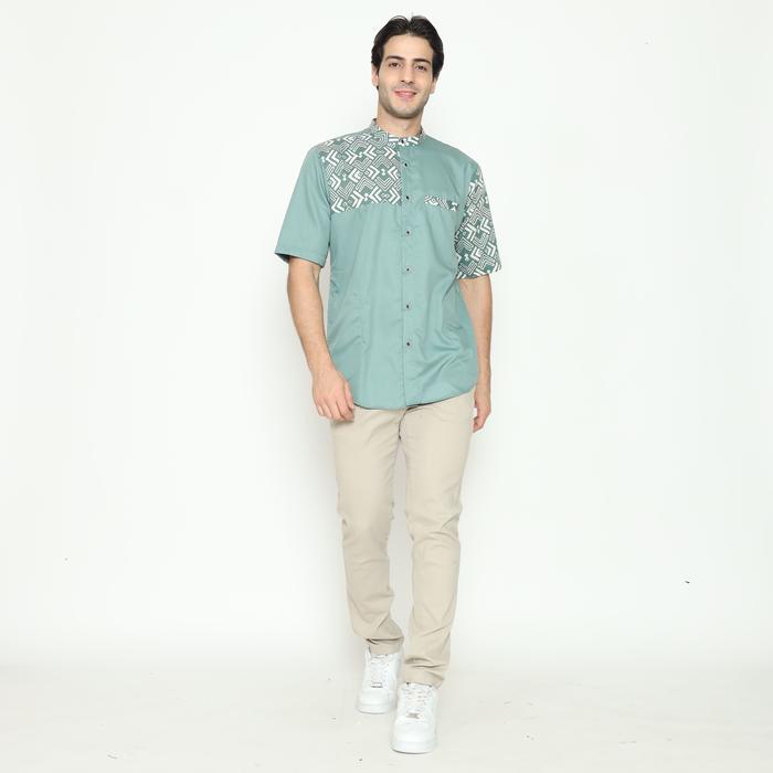 baju koko pria lengan pendek katun toyobo premium kemeja cowok muslim dewasa atasan koko warna sage 
