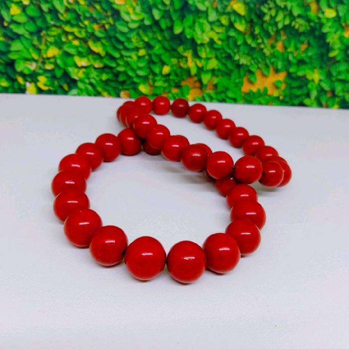 Gelang Butiran Red Coral Permata Asli Merah Delima (Batu Marjan)