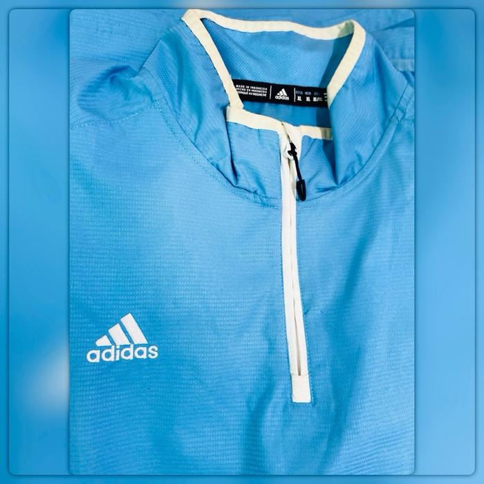 Adidas Jaket Original Preloved - Climaproof Biru Caisar Lengan Panjang dengan Resleting 1/4 - Ukuran
