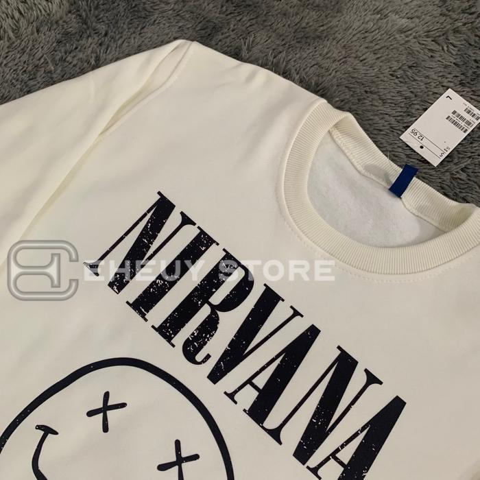 Crewneck Nirvana Smile Broken White Sweater Wanita Nirvana Smile Soft Cream