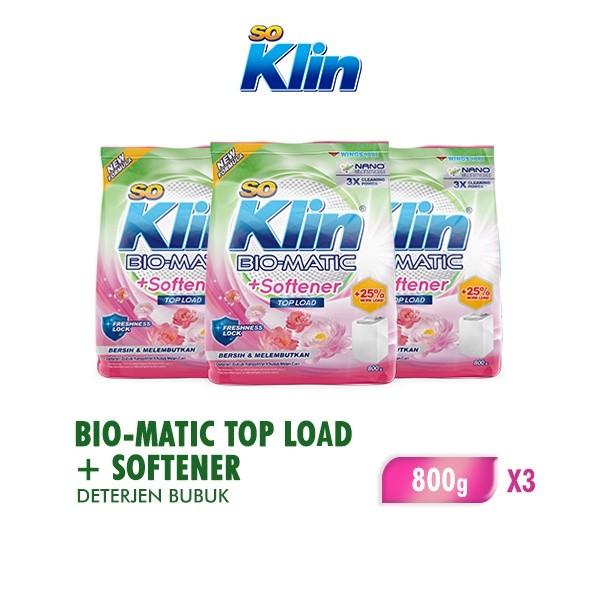 Soklin Biomatic Deterjen Bubuk Softener Bukaan Atas 800 gr x3