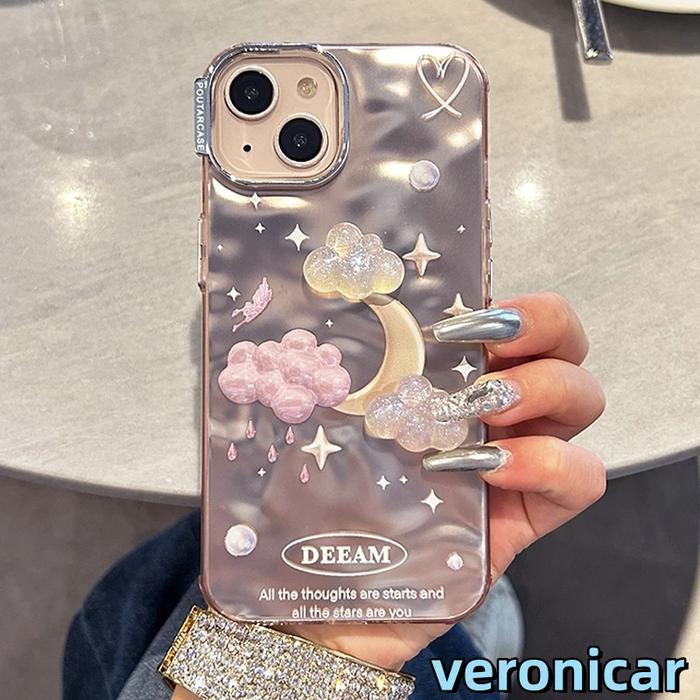 【NEW】Dreamy Moonlight Metalic Textured Wrinkle Case with Charm Hardcase/ Casing HP for iPhone 11 12