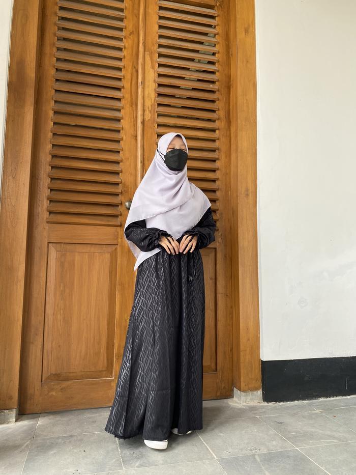 TERUJI Baju Gamis Syari ABAYAA Embos Khas Temboro Wanita Hitam - Mewah Muslim Tangan Karet Nyaman Wu