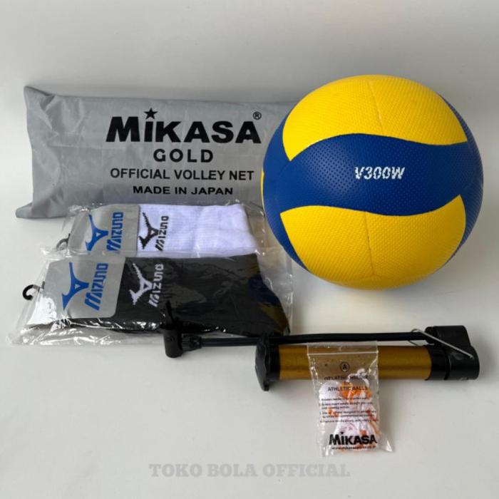 NEW BUNDLING 1 SET BOLA VOLLY+NET+KAOS KAKI MIKASA-MOLTEN-NASSAU PRESS SIZE 5/ POMPA PENTIL&JARING
