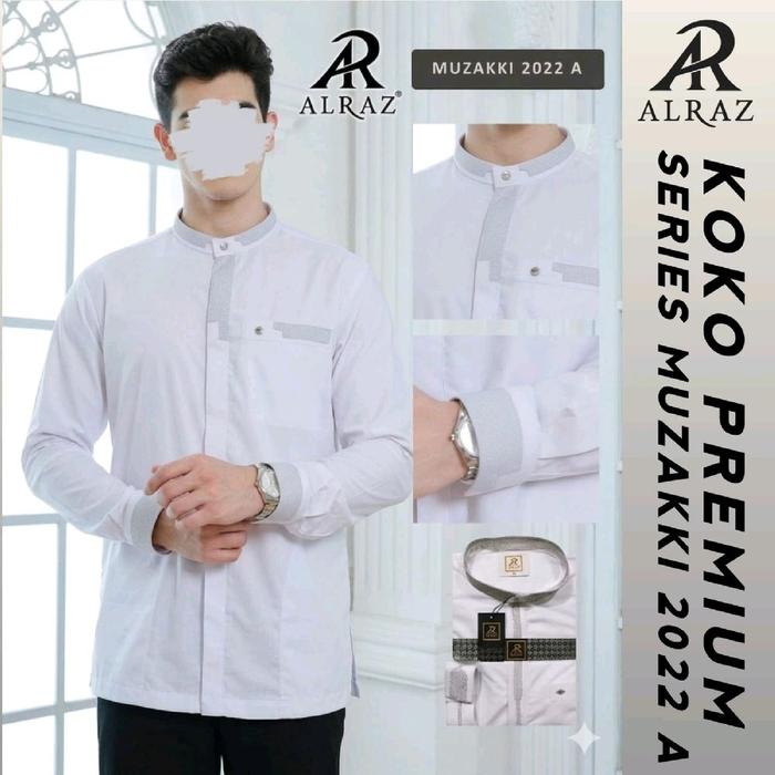 MUZAKKI | Koko Al Raz Lengan Panjang Manset Putih Full Kancing Bahan Katun | Koko Rabbani Pria Musli