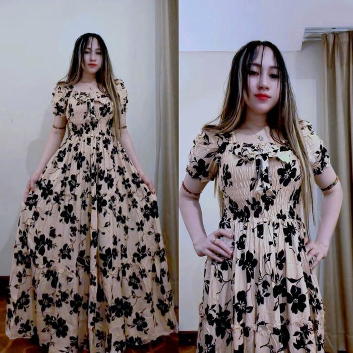Kemala Long Dress Full Kerut Motif Leopard Zebra Casual Rayon Viscose Nyaman untuk Sehari-hari dan B