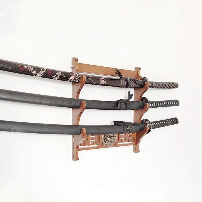 Wall Rak Katana 4 Susun | Dudukan Pedang Kayu Tempel Dinding Display Katana Jepang