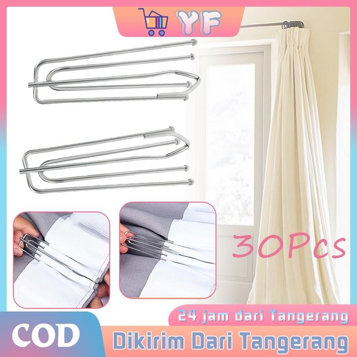 30Pcs 7X2.5CM Besi Pengait Gorden Kait Gorden / Hook Hordeng / Kaitan Gorden
