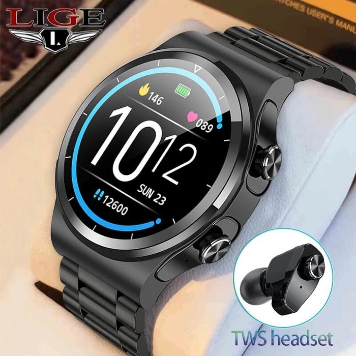 2023 LIGE Men Smart Watch TWS Earphone 2 in 1 Watch Heart Rate Sleep