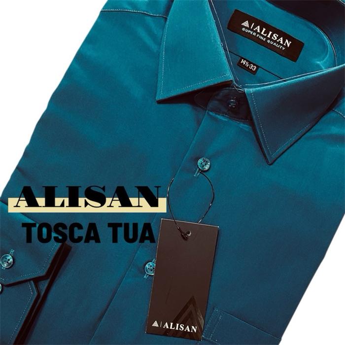 Kemeja Pria Alisan Polos Hijau Tosca Tua Lengan Panjang Reguler