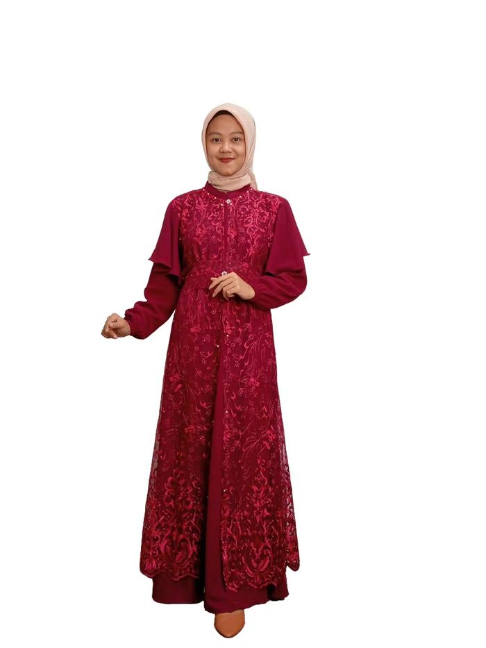 [COD] Gamis Brokat PESTA KONDANGAN Busui Crinkle Mix Brocade Dress Muslimah Kekinian All Size Fit To