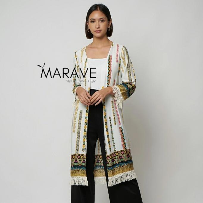 Ready Stok Outer Bohemian Cardigan Etnik Long Outer Premium Long Outer - Putih