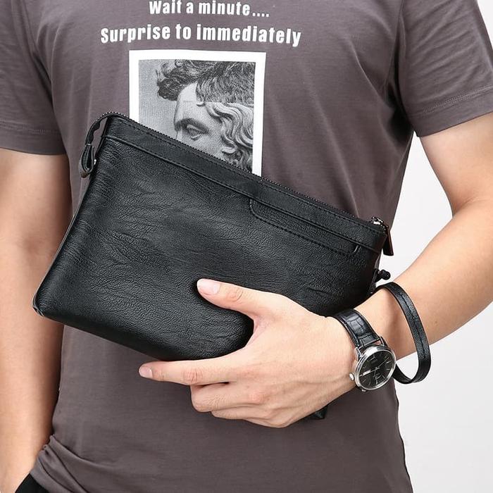 clutch Business pria premium Kulit PU Leather import Pouch Murah coach besar Handbag unisex waterpro