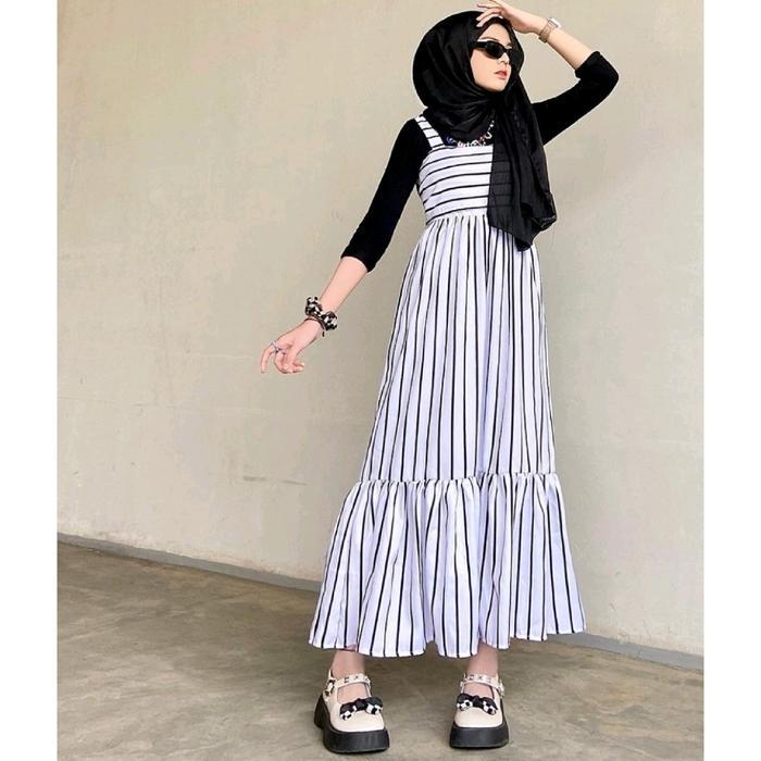 PROMO!! KHAILA OVERALL KOREAN STYLE BIROLOUTFIT/OVERALL TALI VITA LUCU Dress Muslim Nyaman Panjang L