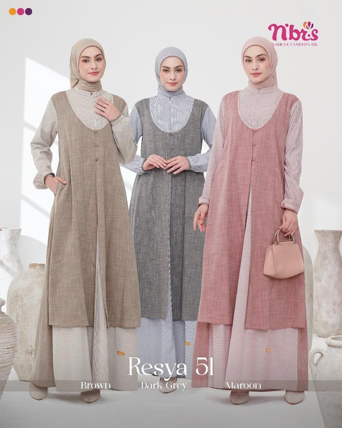 GAMIS NIBRAS RESYA 51 - GAMIS CANTIK CASUAL WARNA BROWN/DARK GREY/MAROON - COD
