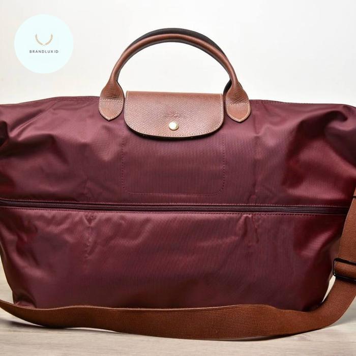 Longchamp Le Pliage Travel Bag Burgundy Expandable Large With Long Strap