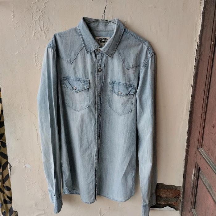 Kemeja Vintage Denim Whoau Original Pria Wanita Casual Linen Panjang Oversize Basic Katun Hitam Baju