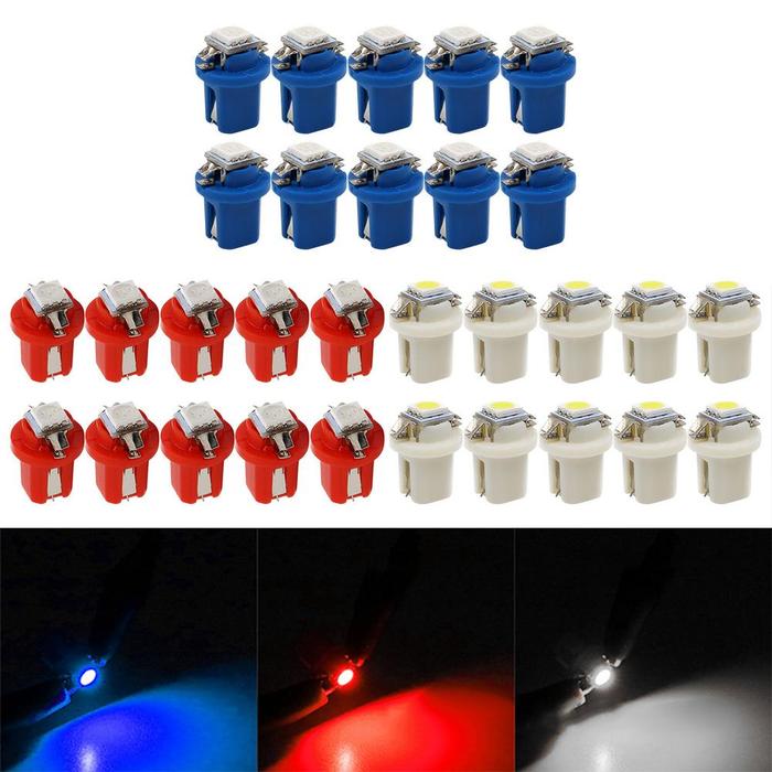 10 Buah Bohlam Lampu Dasbor LED T5 B8.5D 5050 Lampu Dasbor LED untuk