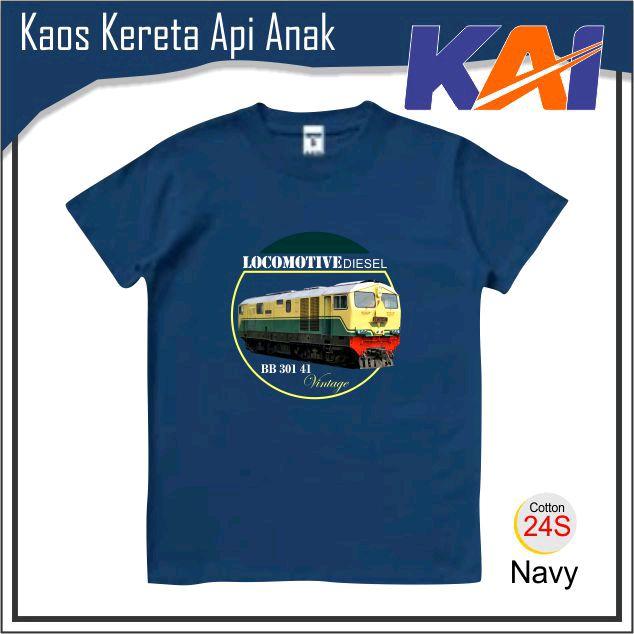 KAI Kaos Anak Motif Kereta Lokomotif BB301 Hitam Cotton 24S Locomotive Diesel Vintage Fashion