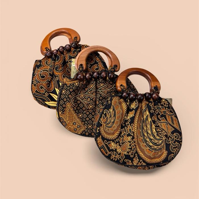 Tas pocket handle kayu bahan awet tas kecil wanita terbaru tas viral tas wanita kekinian batik Jogja